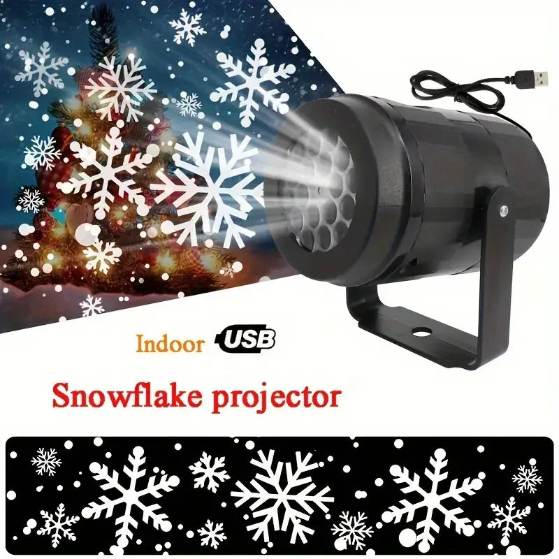 USB Powered Christmas Snowflake Projector Light Rotating Snowfall Projection Lamp for Christmas Halloween & Easter Party Decor