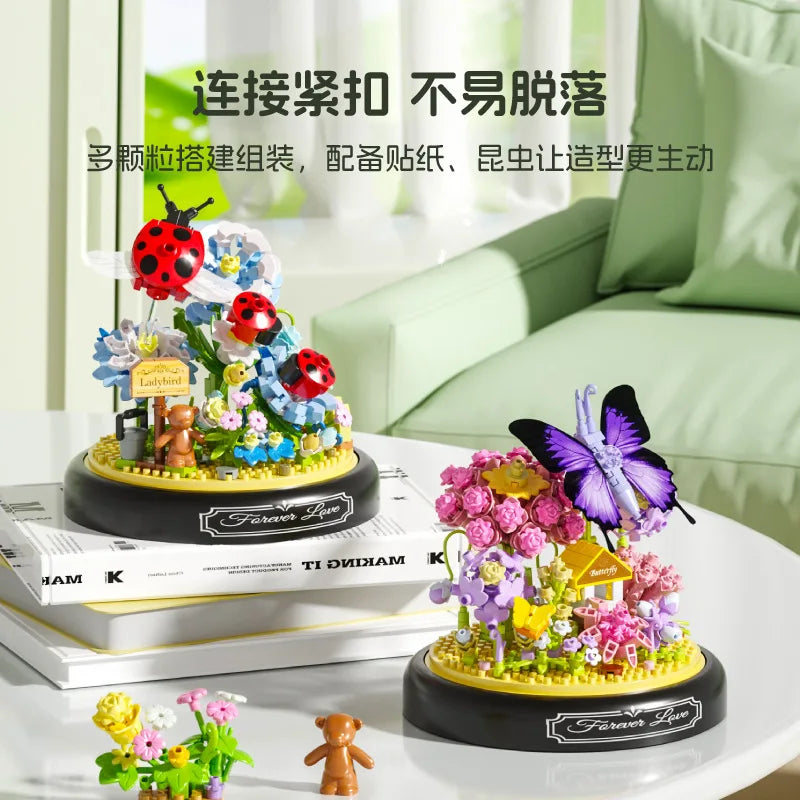 Adults Bouquet Flowers Micro Building Blocks Construction Set for Children Girl 9 to 12 Years Old Animal Insert Mini Bricks Toys