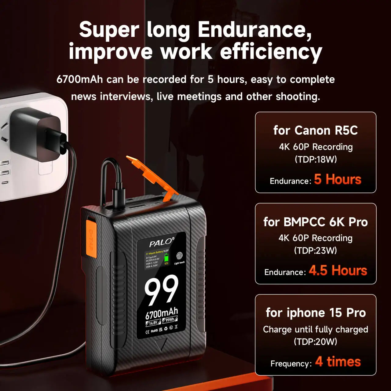 PALO BP-99 BP-199 V Mount Battery Power Bank 14.8V V Lock V Shape Li-ion Battery PD Fast Charging for cameras smartphones laptop