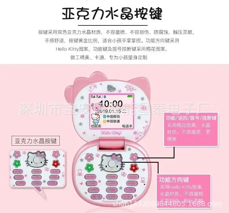 2023 New Kawaii Sanrioed Hello Kitty Flip Phone Cartoon Cute Little friends Taiml Mini Phone For Kids Toys For friends Gifts