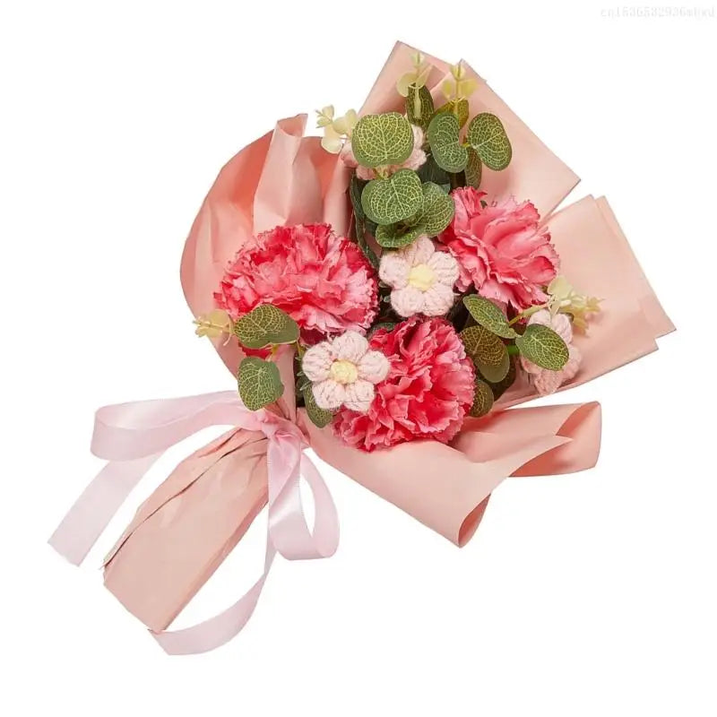 Artificial Flower Bouquets for Valentines Day, Mother Day, Crochet Flower Bouquets with Bear for Graduation Ceremony F0T4