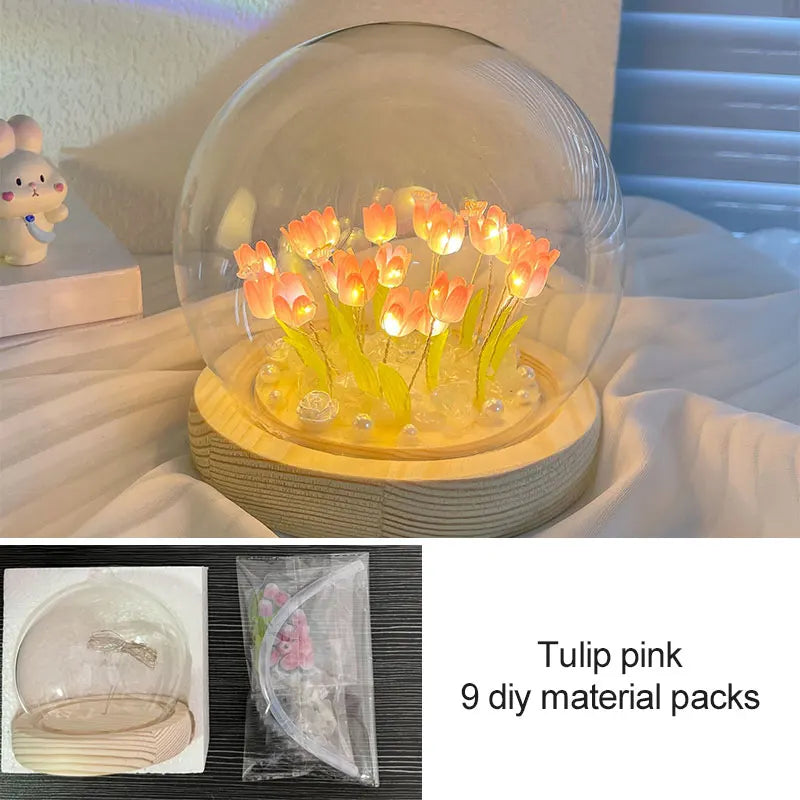 Lámpara de noche con tulipán artificial YOMDID, hecha a mano, lámpara de noche LED para dormitorio, decoración, regalos de cumpleaños y Navidad