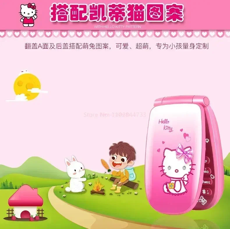 Sanrio Hello Kitty Flip Phone New Cartoon Cute Children White Pink Kawaii Mini Phone Children Birthday Gifts Fashion Model Toys