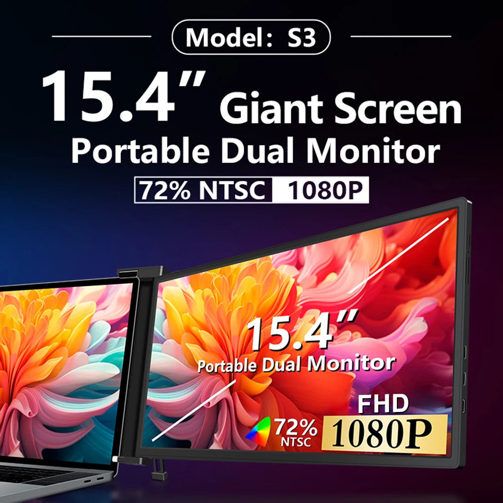 Monitor portátil de pantalla de expansión para computadora portátil de 15,4 pulgadas para computadora portátil de 15,6 a 17,3 pulgadas FHD 1920*1080 IPS Monitor de pantalla dual plegable