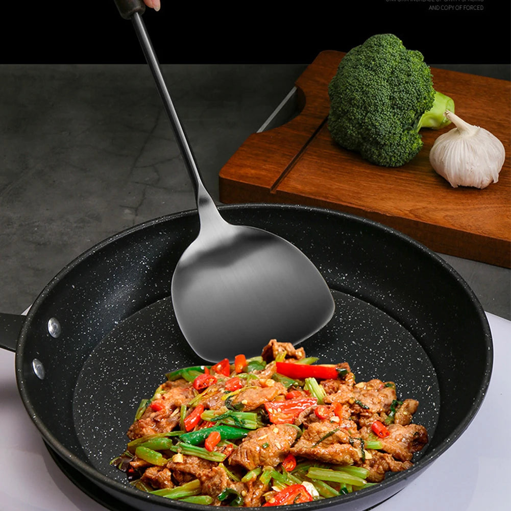 304 Stainless Steel Wooden Spatula Cooking Utensils Home Cooking Accessories Slotted Spoon Metal Gadjets For Kitchen Essentials