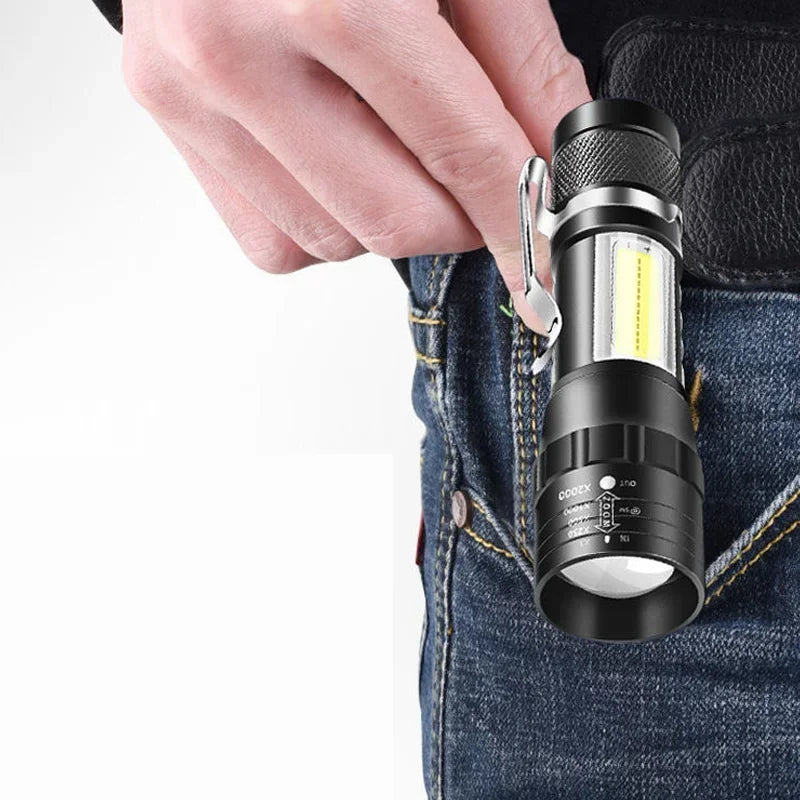 Powerful Mini LED Flashlight Pen Clip Zoom Torch Built in Battery USB Rechargeable Lantern with Side Light Outdoor Camping Lamp