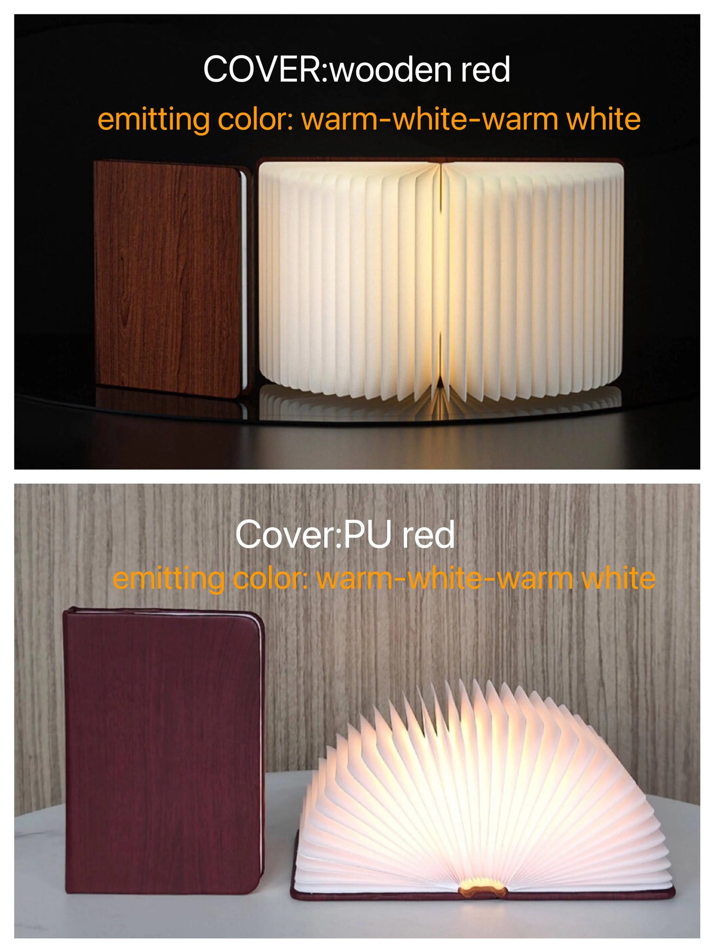 Lámpara de libro recargable plegable creativa XL 160X215X25 con cubierta de madera/PU para ambientes de fiesta y bar