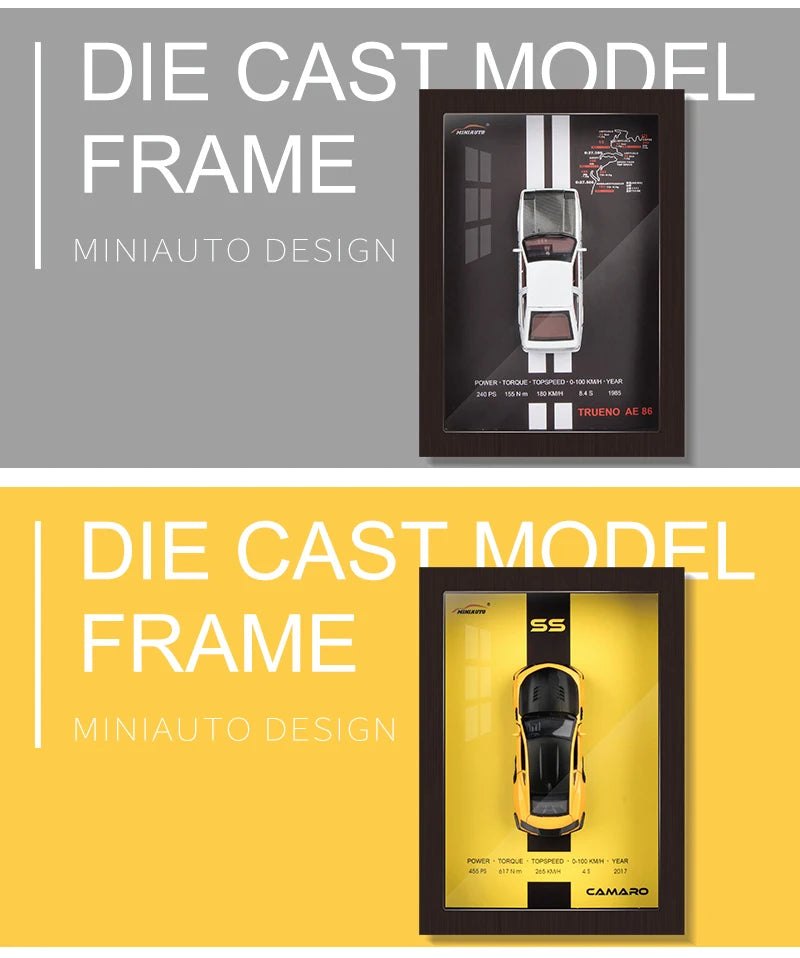 3D Wooden Photo Frame With 1/32 Diecast Metal Miniature Toy Car, 12 Inches Wall Decoration Suitable for Modern Style Living Room