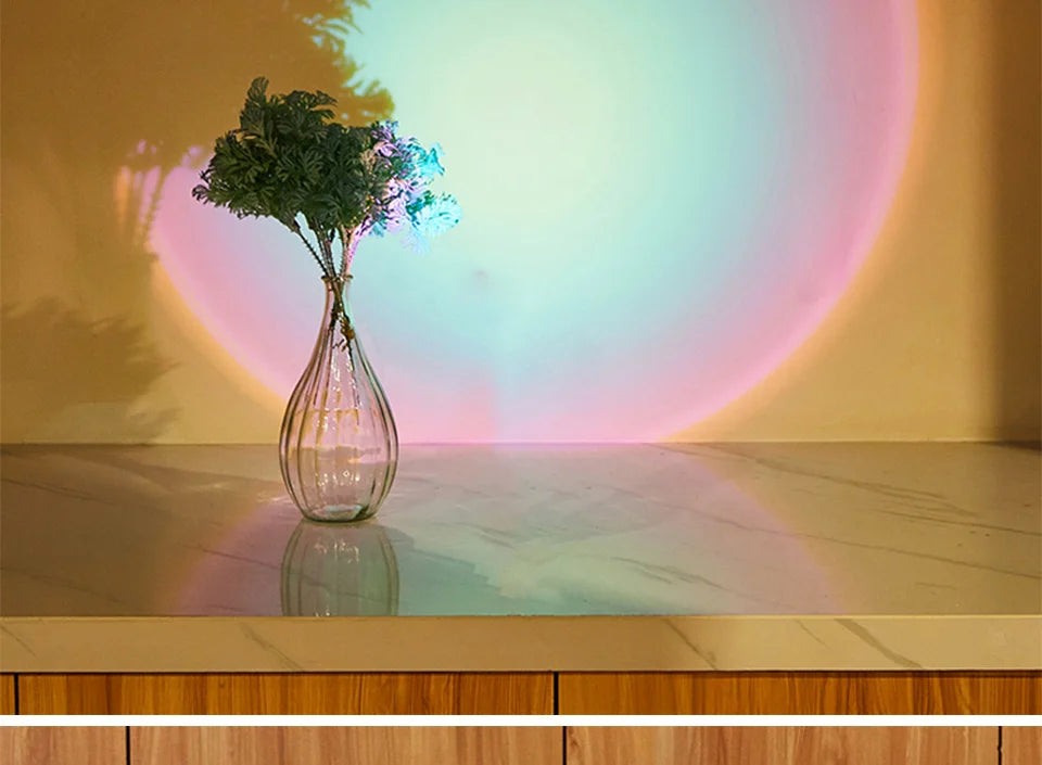Sunset Lamp Under Cabinet Lights Battery Operated Sunset Projector Kitchen Wine Cabinet Closet Decor Bedroom Atmosphere Lamp