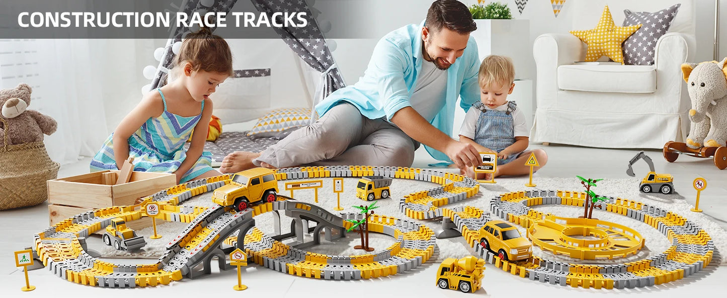 Toddler Boy Toys 239 PCS Race Tracks Toys Gift, 6 PCS Construction Car Toys Gifts , Christmas Birthday Gifts Toys
