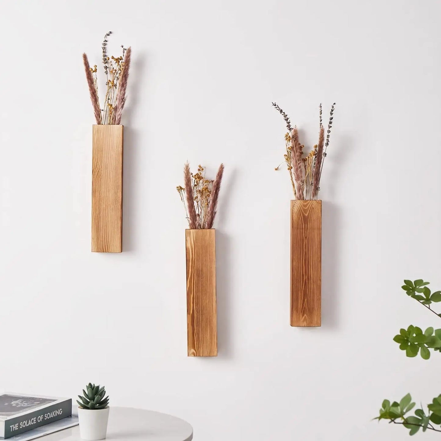 Jardinera de madera para pared, decoración de pared para plantas de flores artificiales, soportes de madera para plantas, jarrón de bolsillo para colgar en la pared para sala de estar