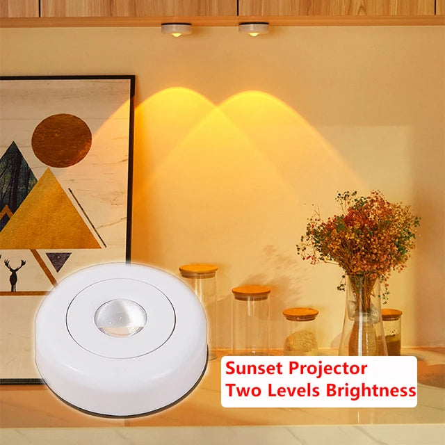 Sunset Lamp Under Cabinet Lights Battery Operated Sunset Projector Kitchen Wine Cabinet Closet Decor Bedroom Atmosphere Lamp
