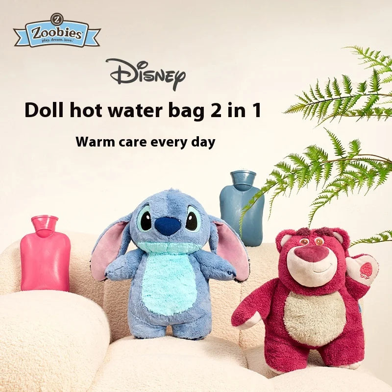 Original Disney Zoobies Hot Water Bag Warm Winter Plush Doll Plushie Lotso Stitch Doll 2-In-1 Useful Gift Toys For Children 