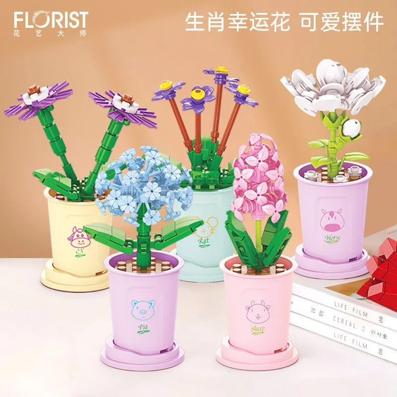 Adults Mini Flower Bouquet Particles Building Blocks for Children Girls 6 to 14 Years Old Assembly Bricks Constructor Set Gifts
