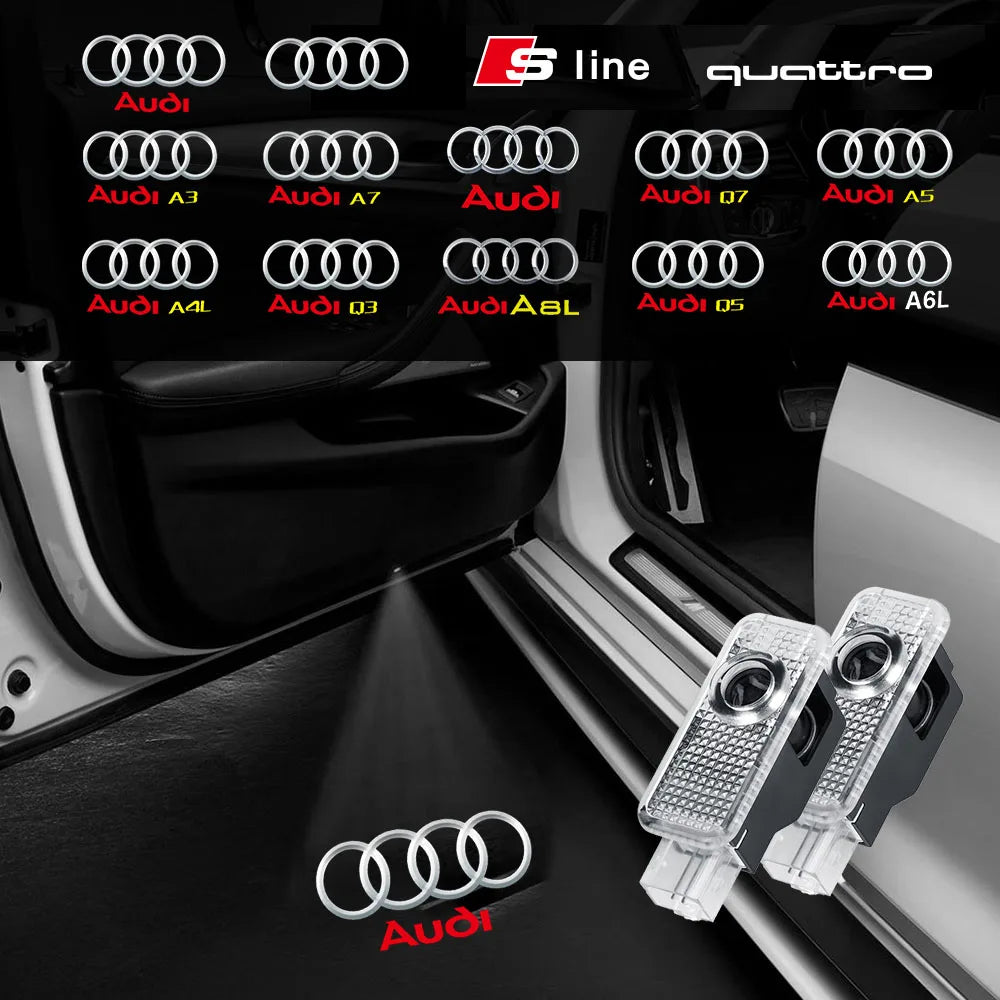 2PCS 3D LED Car Door Welcome Lights Decoration for AUDI SLINE RS S3 S4 S5 S6 QUATTRO A3 Q5 Auto Laser Projector Lamps Accessorie
