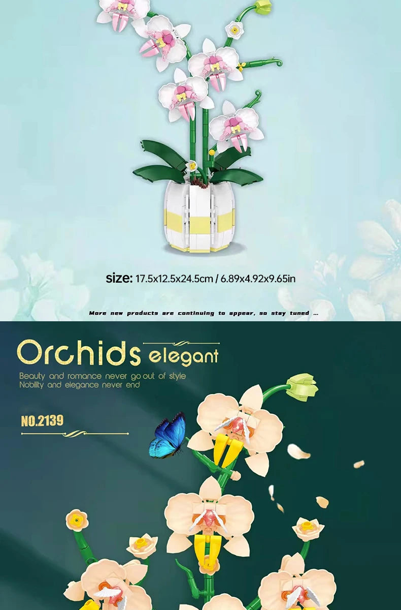 ToylinX 616PCS Orchid Flower Building Set, Building Plant Decor Flower Botanical Series for Home, Christmas Present Gift for Kid