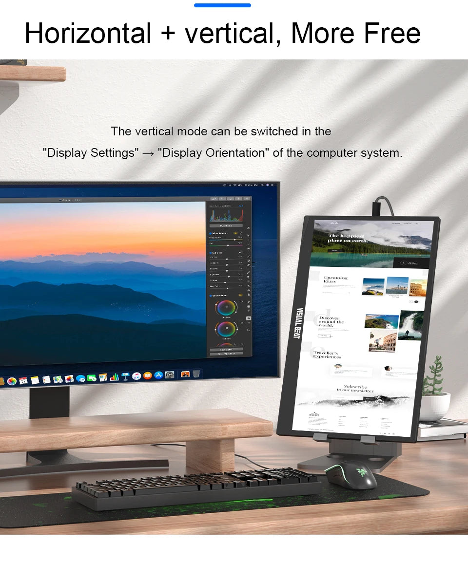 Visual Beat Portable Touch Screen Monitor 17.3'' 1080P FHD IPS USB-C Display with USB 2.0, HDMI, Dual Speakers for Laptop PC