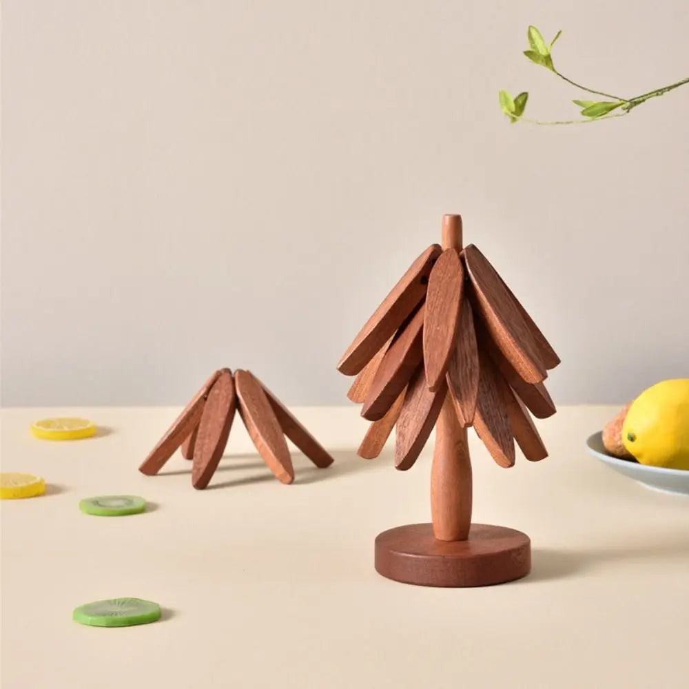 3/4PCS Anti Scald Heat Tree Design Coaster Resistant Coaster Wood Placemats Heat Insulating Mat Tree Shape Non-slip Coaster Set