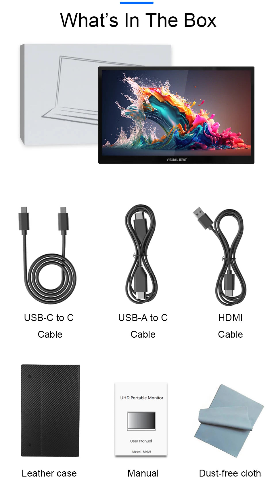 Visual Beat Portable Touch Screen Monitor 17.3'' 1080P FHD IPS USB-C Display with USB 2.0, HDMI, Dual Speakers for Laptop PC
