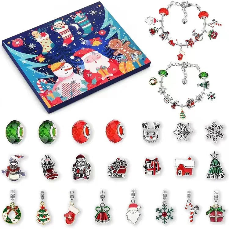 Stitch Mickey Christmas Advent Calendar Disney Bracelets 24 Days Xmas Countdown Calendar Diy Jewelry Making Kit Kid'S Gifts