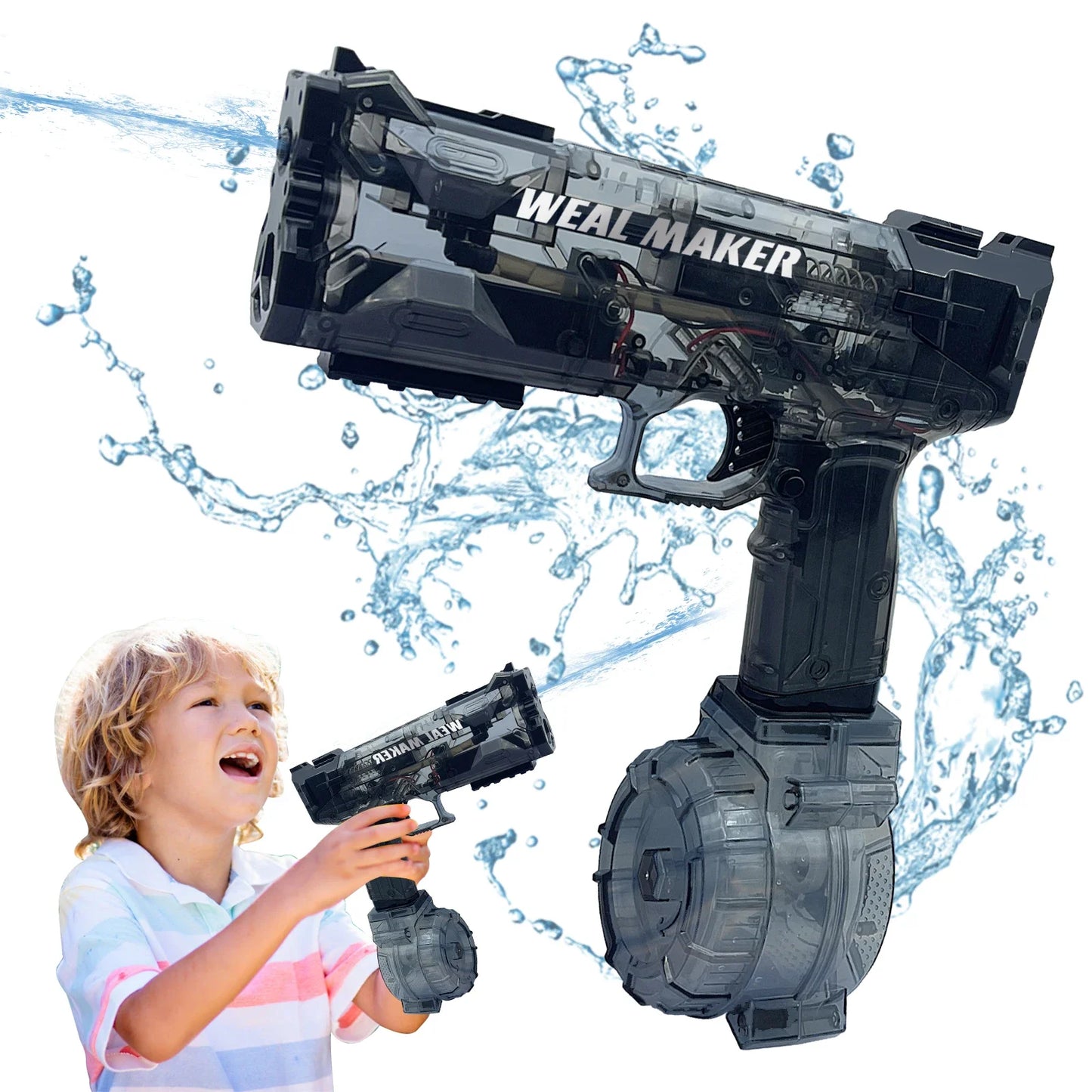 Transparent Glock Full Automatic Squirt Water Gun Spray Blaster Electric Water Pistol Toy Summer Pool Outdoor Toy for Kids Adult