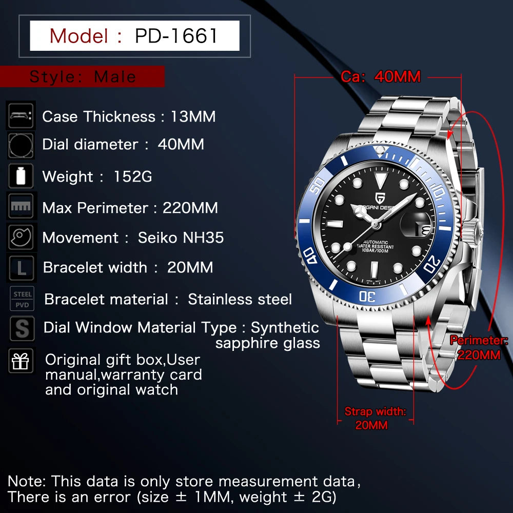 Pagani Design 2024 New NH35 Luxury Men's Automatic Mechanical Watch Top of the line Sapphire Stainless Steel Waterproof Sport 10