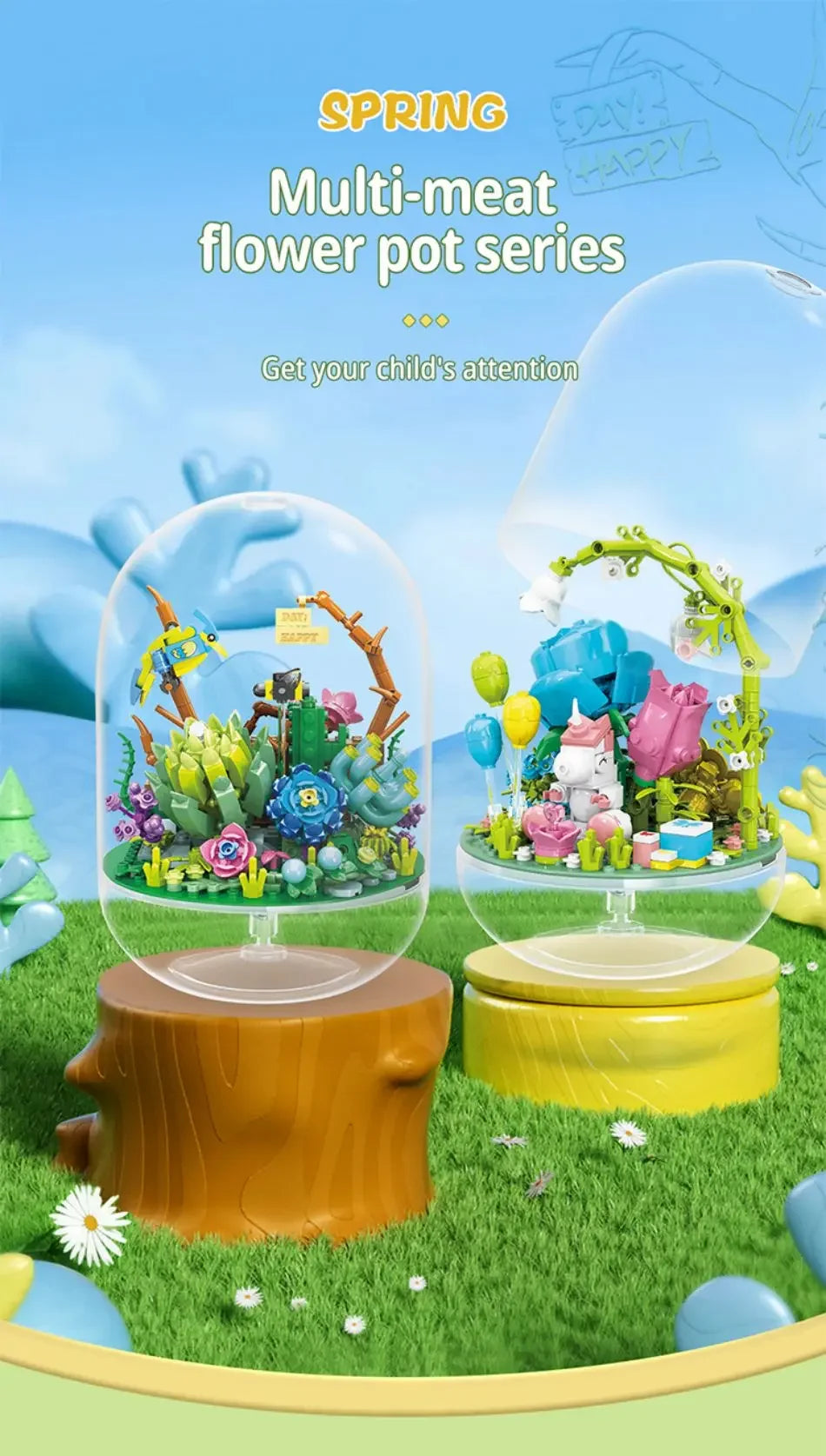 Succulent Plant Potted Building Blocks Insect Flower Model Bricks Set With Dust Cover Children's Educational Toys Adult Gifts