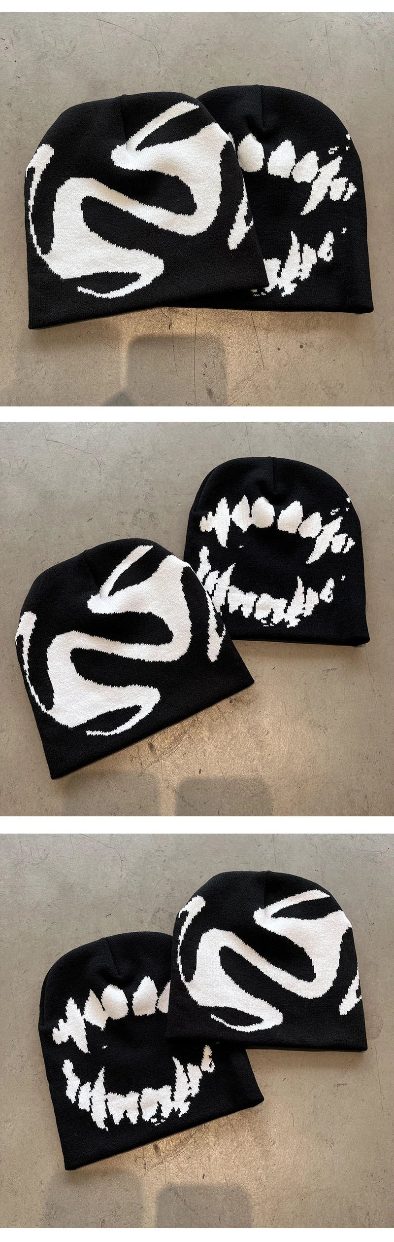 Gorro de punto para mujer, gorro gótico con dientes, ropa de calle Y2k para hombre, jersey de moda de invierno, Kpop, Harajuku, vintage, cálido, hip hop, unisex