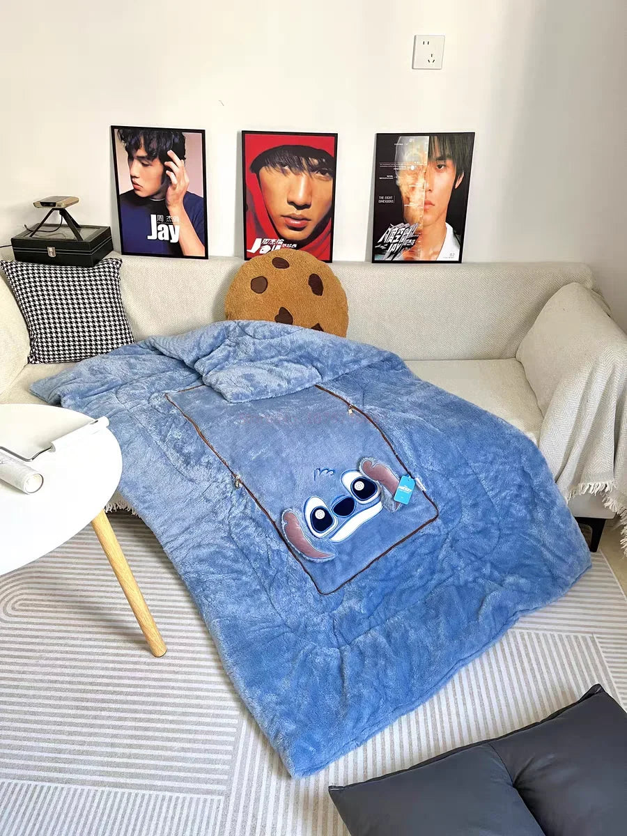 Stitch Disney Throw Pillow Blankets Two In One Kawaii Flannel Pillow Thickened Nap Blanket Living Room Cute Decoration Bedroom