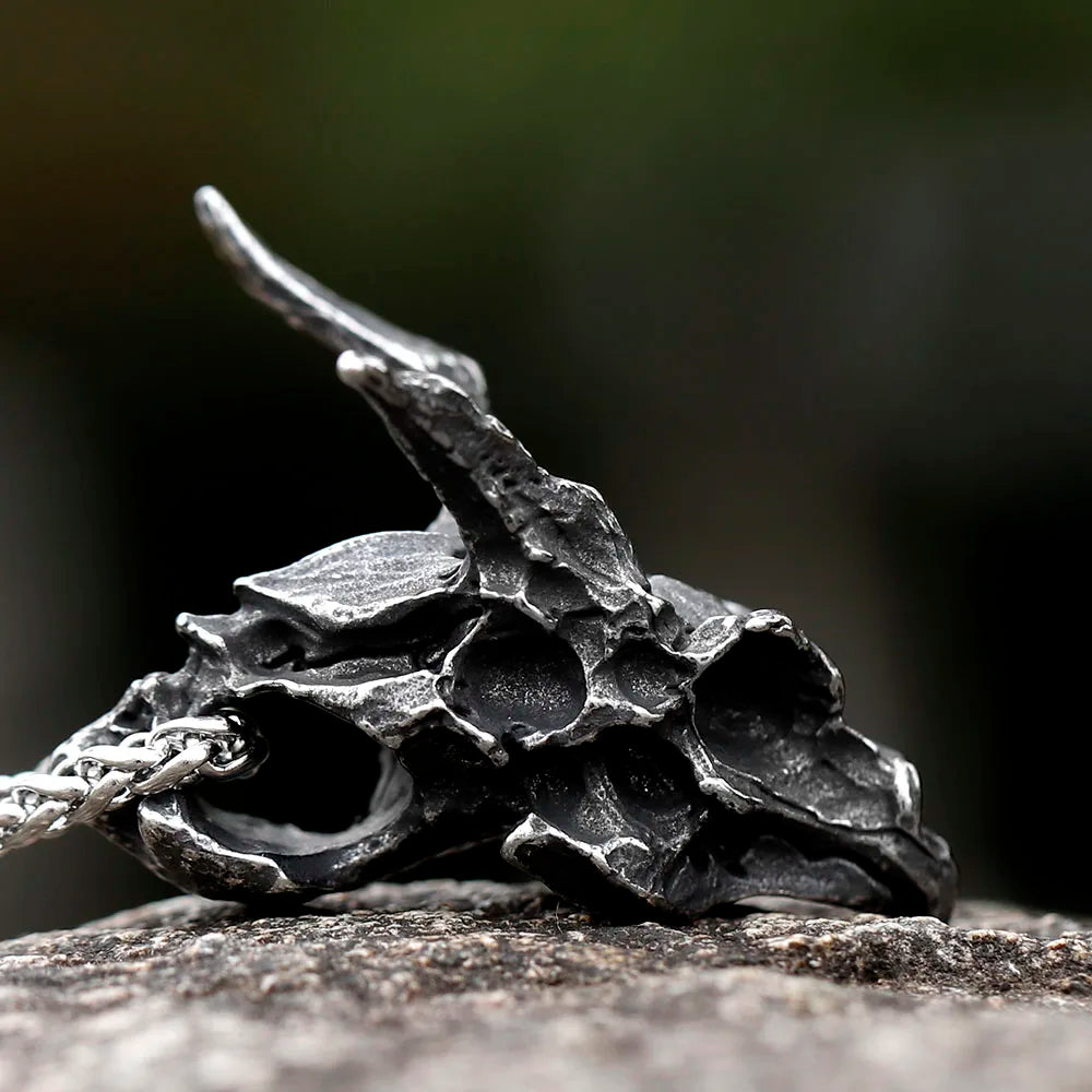 2022 New Design Charms Viking Dragon Skull Pendant Necklace Men's Fashion Biker Rock Punk Jewelry Antique Retro Chain Gift