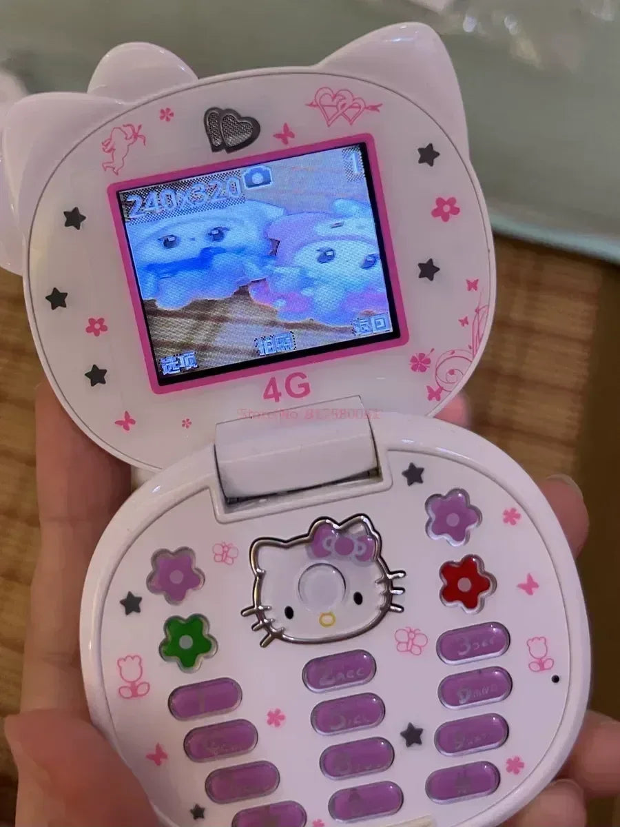 2023 New Kawaii Sanrioed Hello Kitty Flip Phone Cartoon Cute Little friends Taiml Mini Phone For Kids Toys For friends Gifts