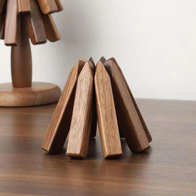Salvamanteles de madera para platos calientes, almohadilla aislante, juego de salvamanteles con forma de árbol, posavasos para teteras, ollas calientes, regalo de Halloween y Navidad