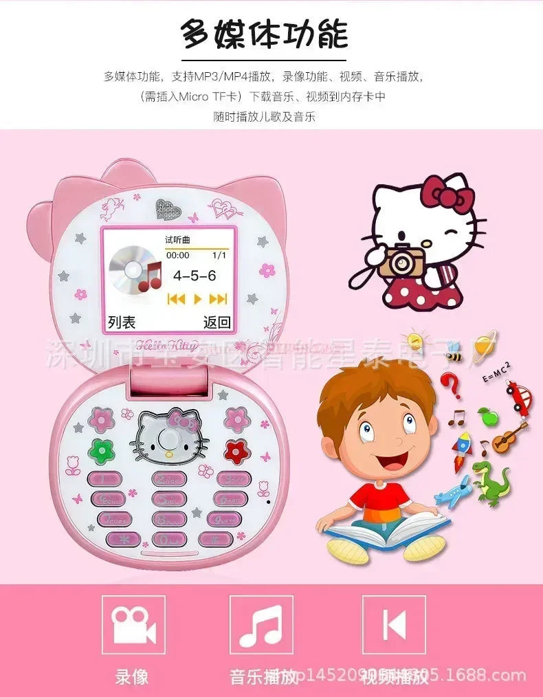 2023 New Kawaii Sanrioed Hello Kitty Flip Phone Cartoon Cute Little friends Taiml Mini Phone For Kids Toys For friends Gifts