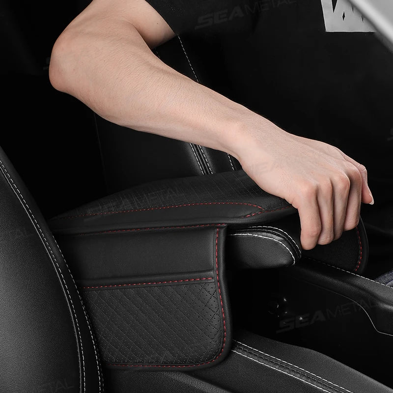 SEAMETAL Car Arm Rest Cover Cushion Wear-Resistant Center Console Box Protector Anti Slip Armrest Box Pad with Storage Pocket