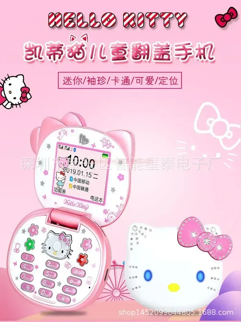 2023 New Kawaii Sanrioed Hello Kitty Flip Phone Cartoon Cute Little friends Taiml Mini Phone For Kids Toys For friends Gifts