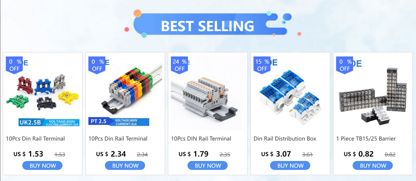 10 piezas Bloque de terminales de riel DIN UK-2.5B Cable Conductor eléctrico Conector universal Bloque de terminales de conexión por tornillo UK2.5B