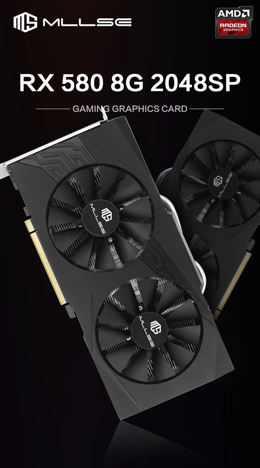 USED MLLSE AMD RX 580 8GB 2048SP Gaming Graphics Card GDDR5 256Bit PCI-E 3.0 ×16 8Pin Radeon GPU Rx 580 Video Card Placa Video