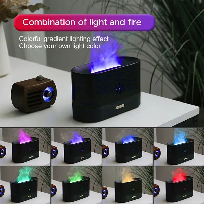 Humidificador de perfume, humidificador de aire ultrasónico con simulación de iluminación LED, fragancia de llama colorida, lámpara de llama de aceite esencial