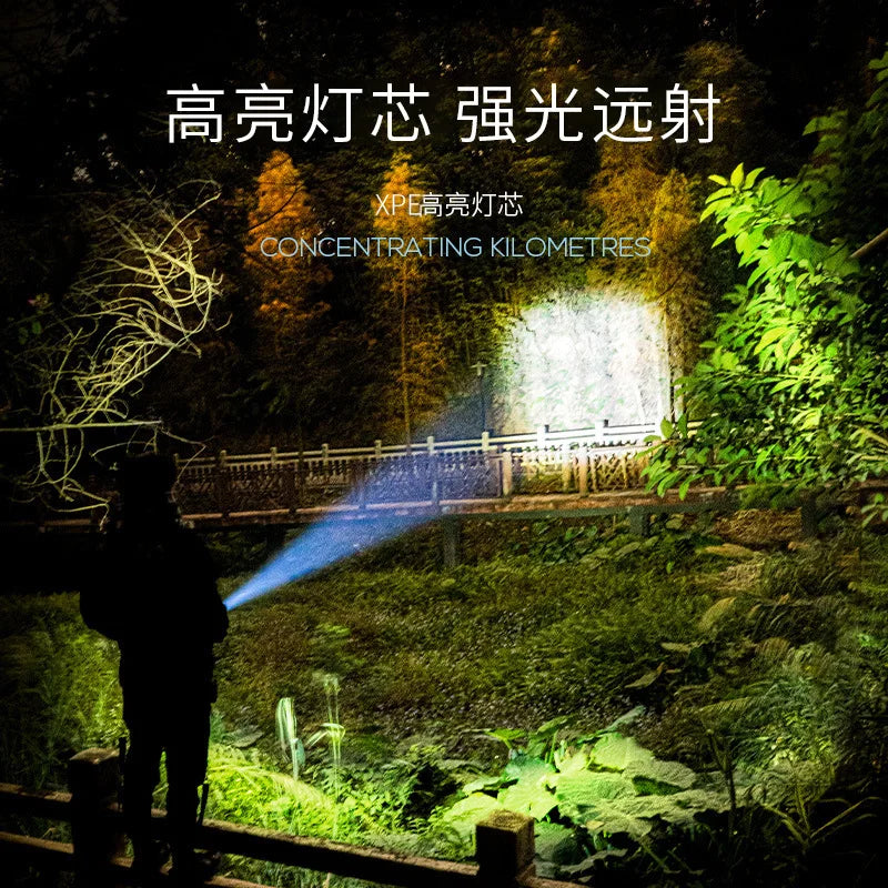 Outdoor Strong Lighting Flashlight Work Light Highlight Rechargeable Zoom Tactical Outdoor Night Camping Portable LED Torch Lamp