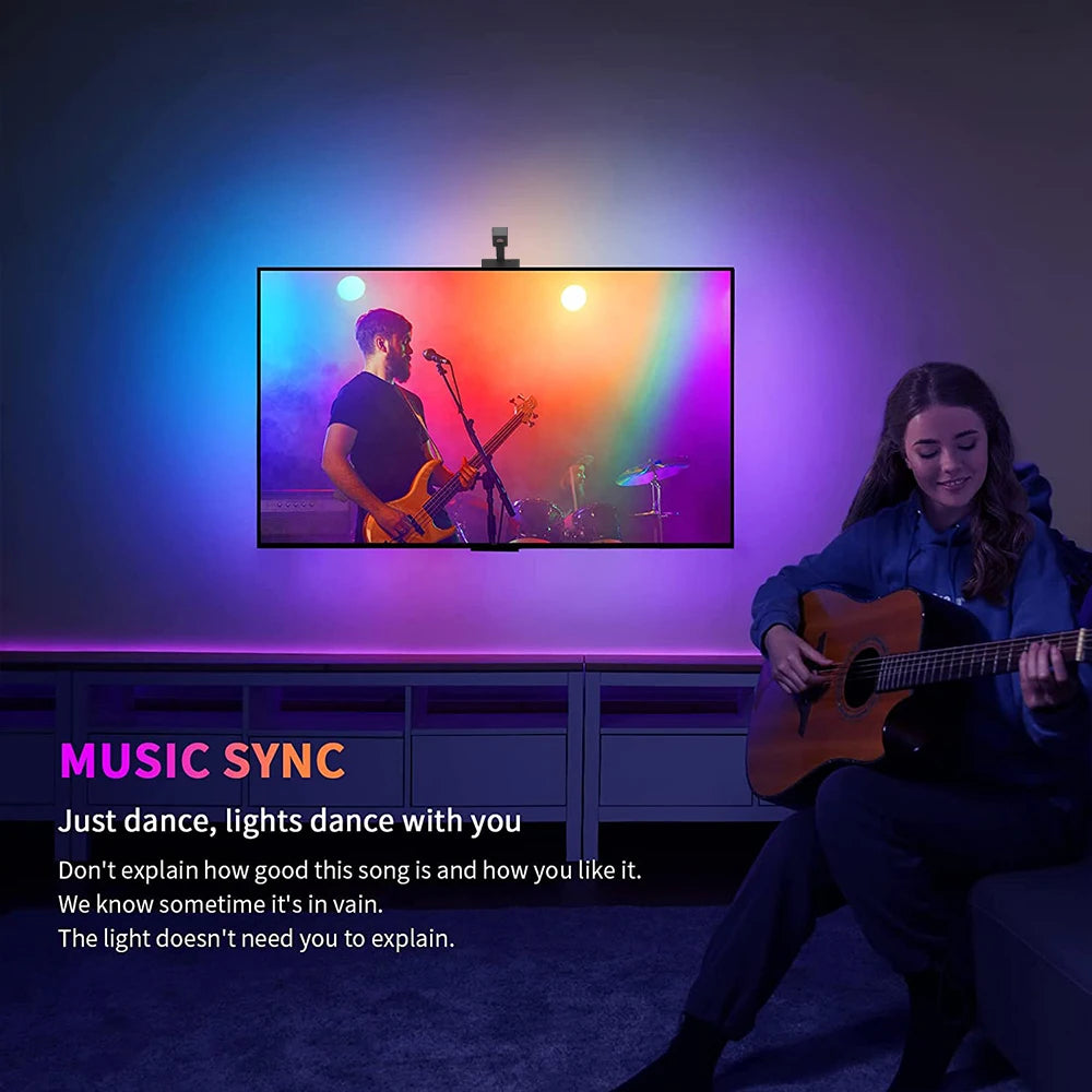 TV LED Backlight with AR Camera Color Gamut Sensor RGBIC Light Music Sync Strip For 55-85 Inch Monitors Light linkage Ambilight