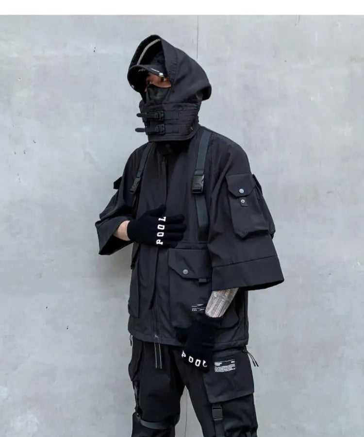 2022 Autumn Winter Hip Hop Techwear Cargo Jacket Men's Harajuku Casual Hooded Jackets Tactical Hooded Coats Streetwear