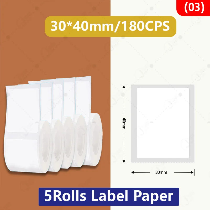 5 Rolls 30-50mm Thermal label Paper Rolls White Color Waterproof for Niimbot B1 B21 B203 B3S Label Printer Barcode Name Printing