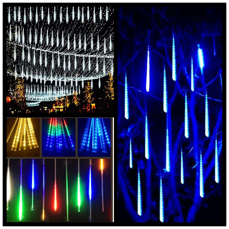 30/50cm Holiday Meteor Shower LED String Lights Christmas Falling Rain Lights Snow Falling Icicle Cascading Light Waterproof New