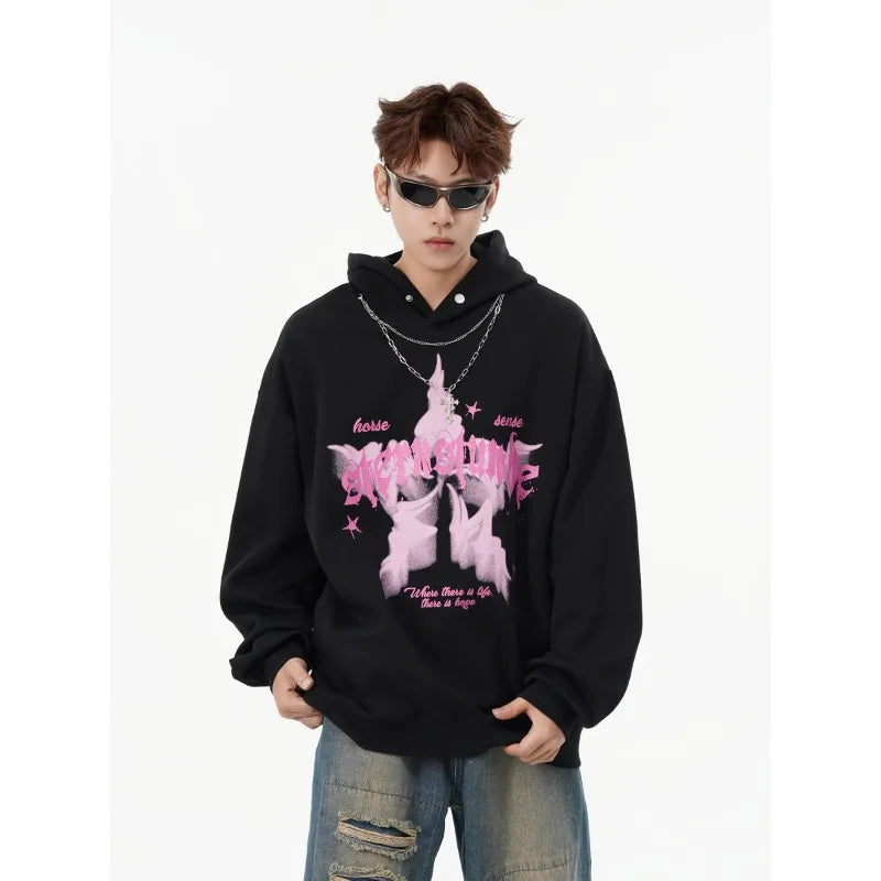 American Street Style Pattern Printed Hooded Sweater Men's and Women's Autumn and Winter Casual Fashion Couple's Coat