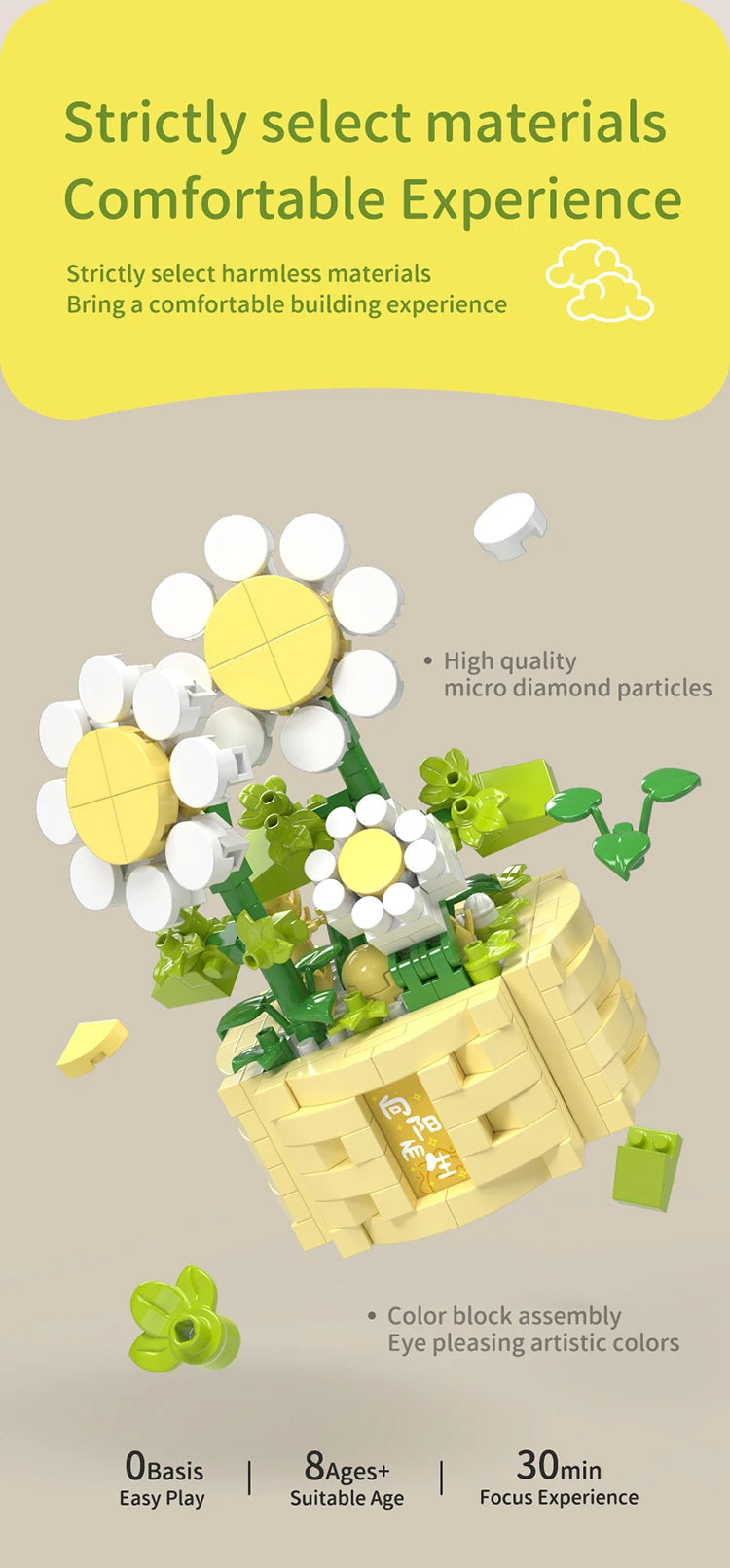 Potted Flower Basket Building Blocks Creative Bonsai Plant Bouquet Model Bricks Diy Home Decoration Kids Toy Girls Holiday Gifts