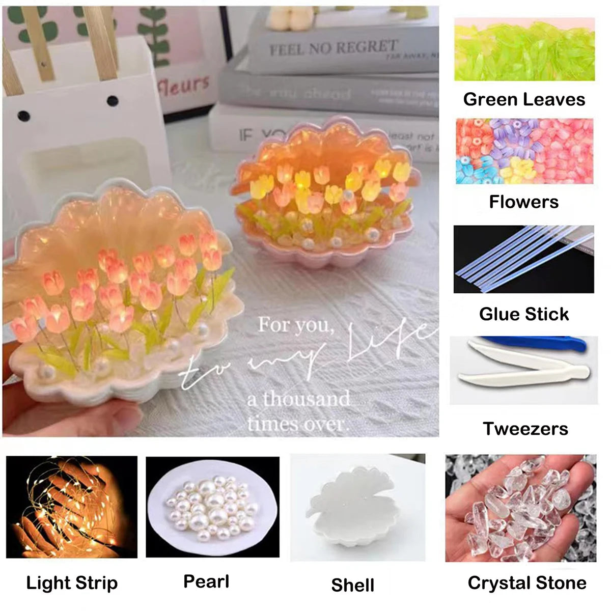 Diy Tulip Night Lamp Handmade Flower Lamp Birthday Lights Creative Home Pink/White Seashell Led Lamps Christmas Nightlight Light
