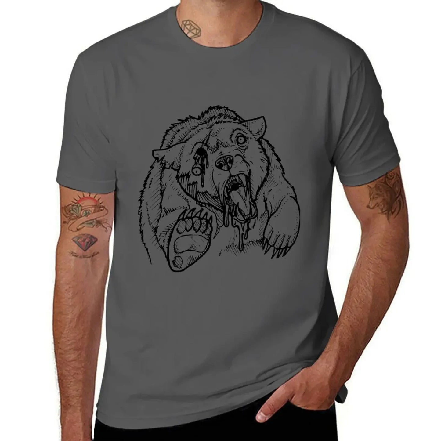 Camiseta de oso zombi, lisa, tallas grandes, camisetas de anime de Fruit of the Loom para hombre