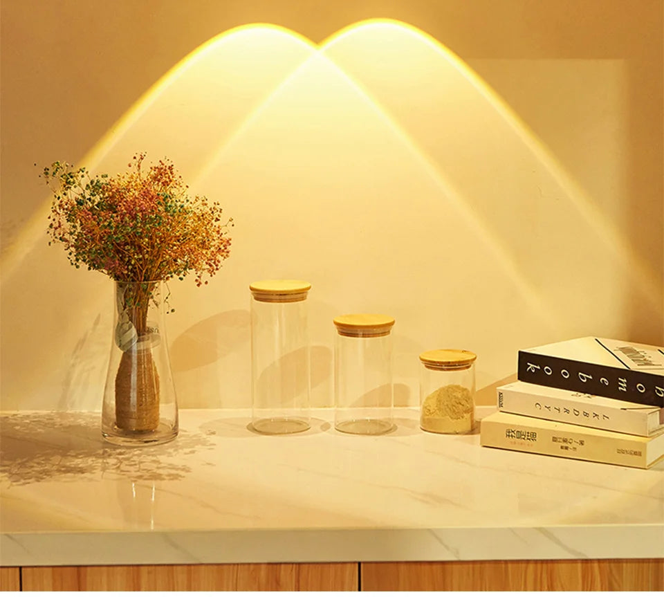 Sunset Lamp Under Cabinet Lights Battery Operated Sunset Projector Kitchen Wine Cabinet Closet Decor Bedroom Atmosphere Lamp