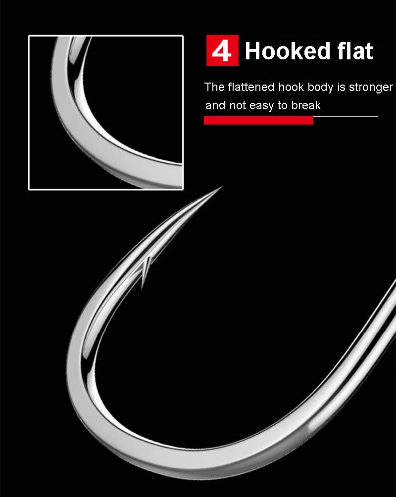 50pcs/Pack Big Eye Fishing Hook Circle Offset Fishhooks Barbed Saltwater High Carbon Steel Fish Hooks For Sea Lake River Fishing