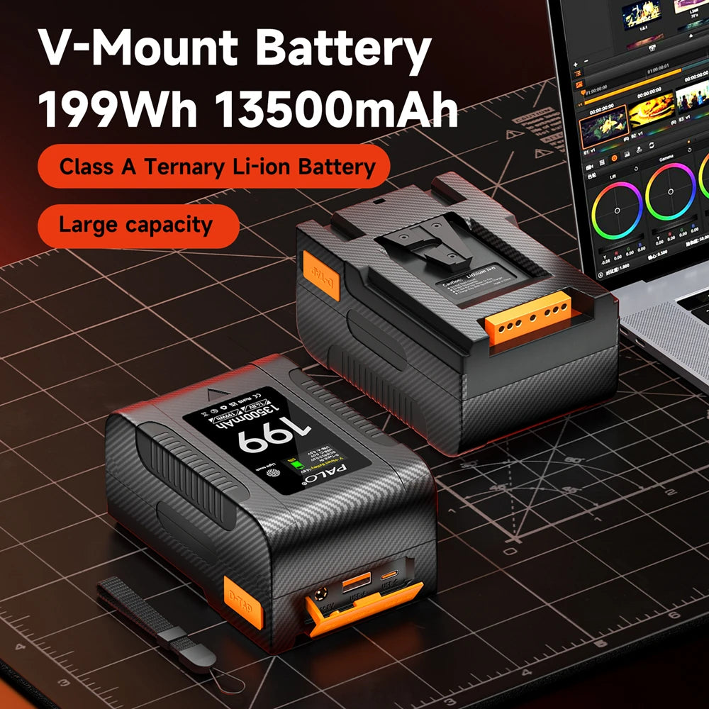 PALO BP-99 BP-199 V Mount Battery Power Bank 14.8V V Lock V Shape Li-ion Battery PD Fast Charging for cameras smartphones laptop